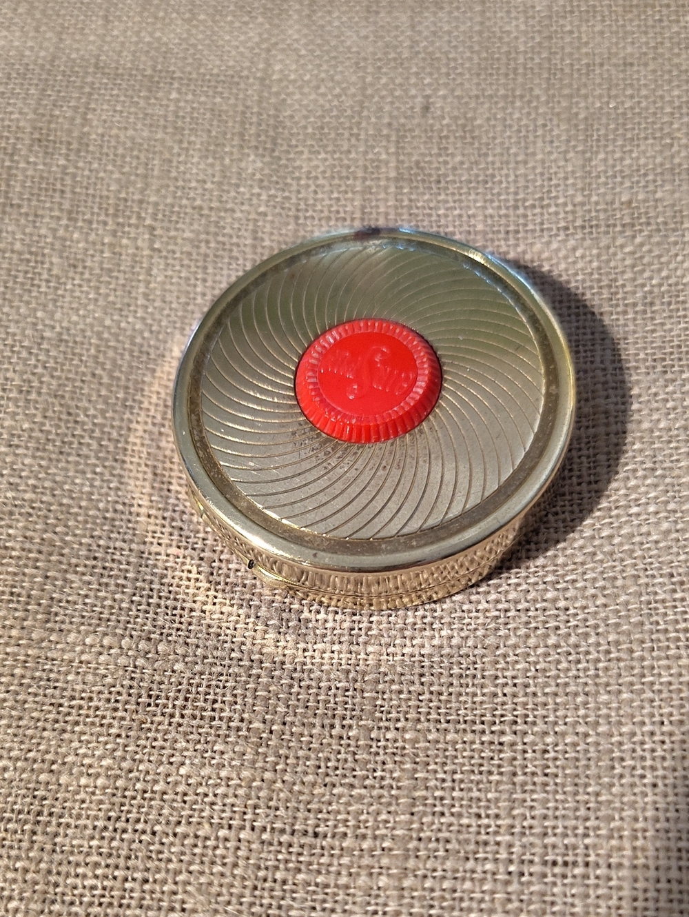 Collectable Vintage Coty-Air SpunRound Gold Rouge Compact Color Vibrant